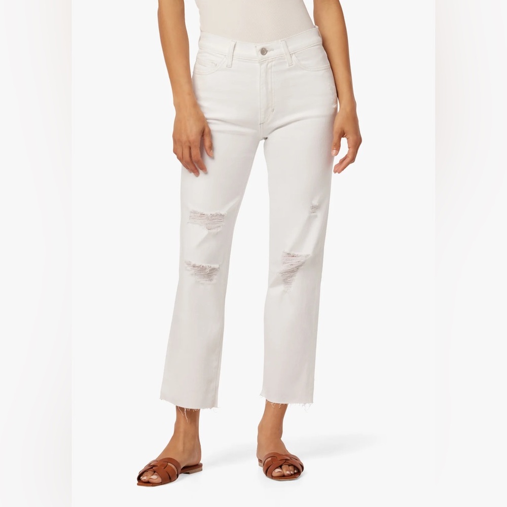 JOE JEANS HIGH RISE STRAIGHT CROP WHITE JEANS RAW HEM SIZE 26